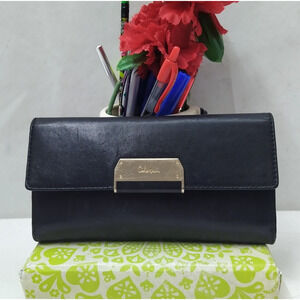 Cole Haan Black Leather Credit Card ID Window Trifold Wallet